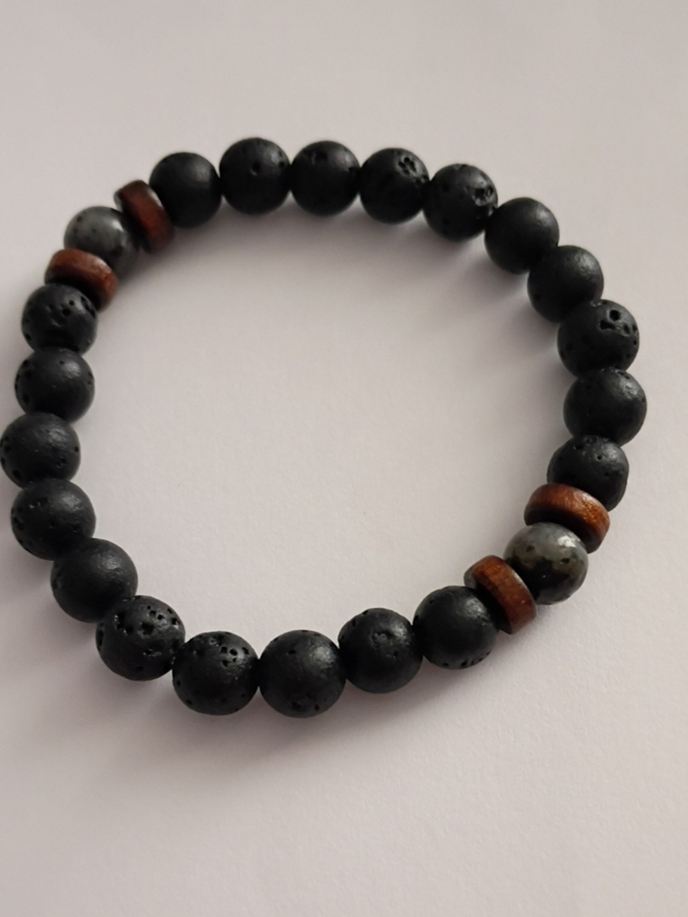 Men's Black Lava Bead Bracelet with Brown Accents